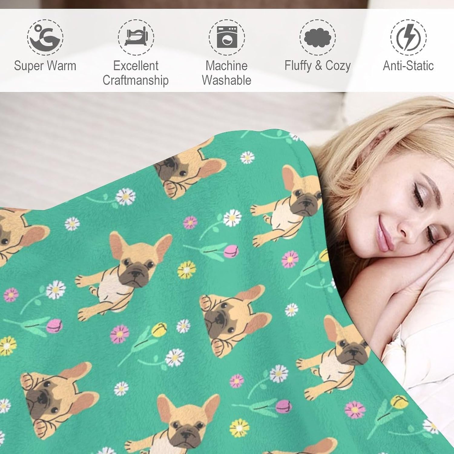 Manta de bulldog francés para cachorros, manta de microfelpa ultra suave, manta de microfibra polar para todas las estaciones, para cama, silla,