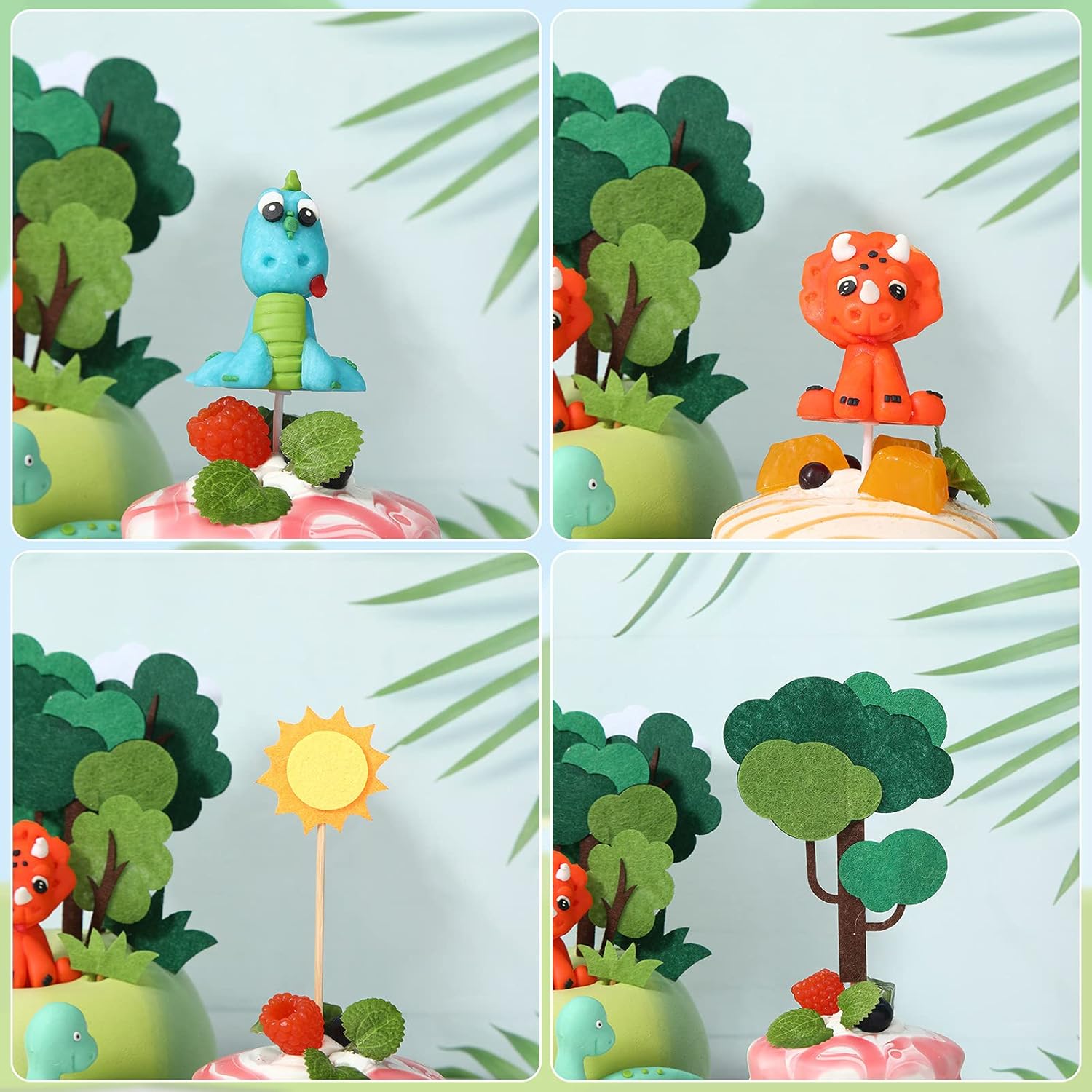 Irenare Decoración para tartas de dinosaurio, serie bosque, decoración de dinosaurios, 16 piezas de dinosaurios de selva y safari, suministros