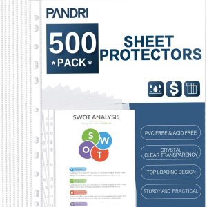 PANDRI – Paquete de 500 protectores de páginas de plástico transparente resistente reforzado con 11 agujeros para carpetas de 3 anillas se adapta a PANDRI – Paquete de 500 protectores de páginas de plástico transparente resistente reforzado con 11 agujeros para carpetas de 3 anillas se adapta a