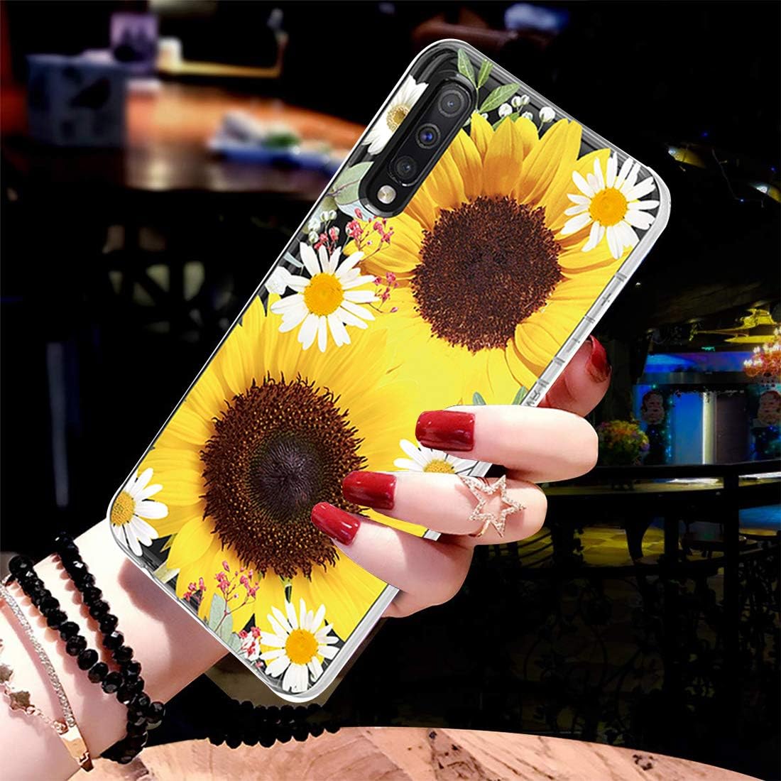 Funda para Galaxy A50, funda para teléfono Galaxy A50 con flores, delgada, a prueba de golpes, transparente, suave, flexible, TPU para Samsung
