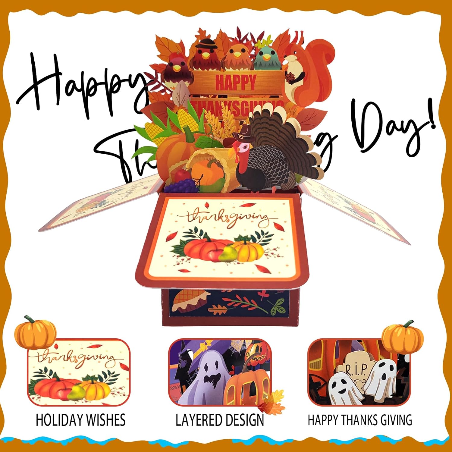 Tarjeta desplegable de pavo de Acción de Gracias para niños, divertidas tarjetas de felicitación 3D de Acción de Gracias para fiesta de otoño, la