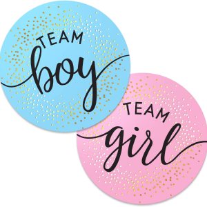 Calcomanías de revelación de género de 2.25 pulgadas para invitaciones de fiesta y juegos de votación (80 unidades) – Etiquetas de equipo y chica de Calcomanías de revelación de género de 2.25 pulgadas para invitaciones de fiesta y juegos de votación (80 unidades) – Etiquetas de equipo y chica de