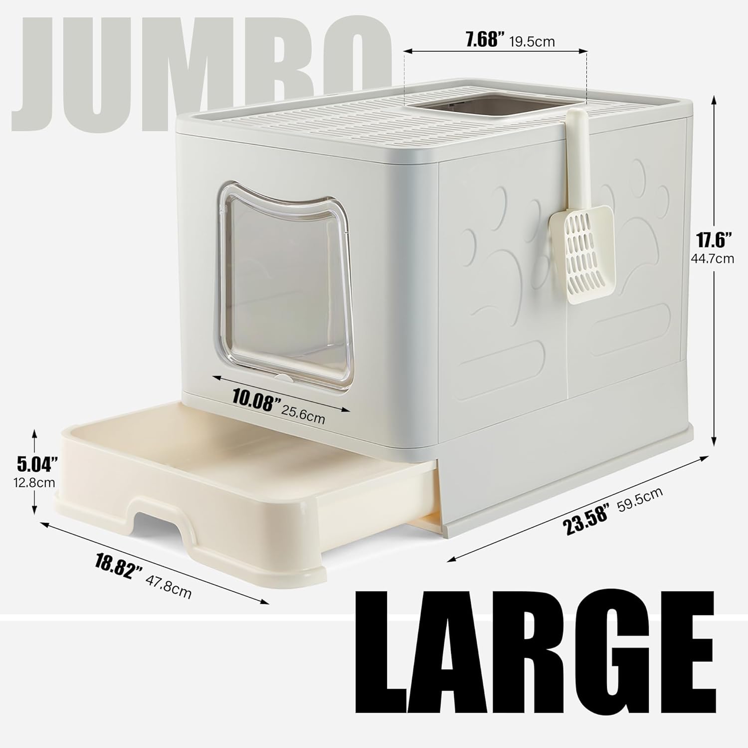 Vealind Caja de arena extragrande para gatos con tapa para gatos grandes o gatitos, caja de arena plegable con cuchara para varios gatos, caja de