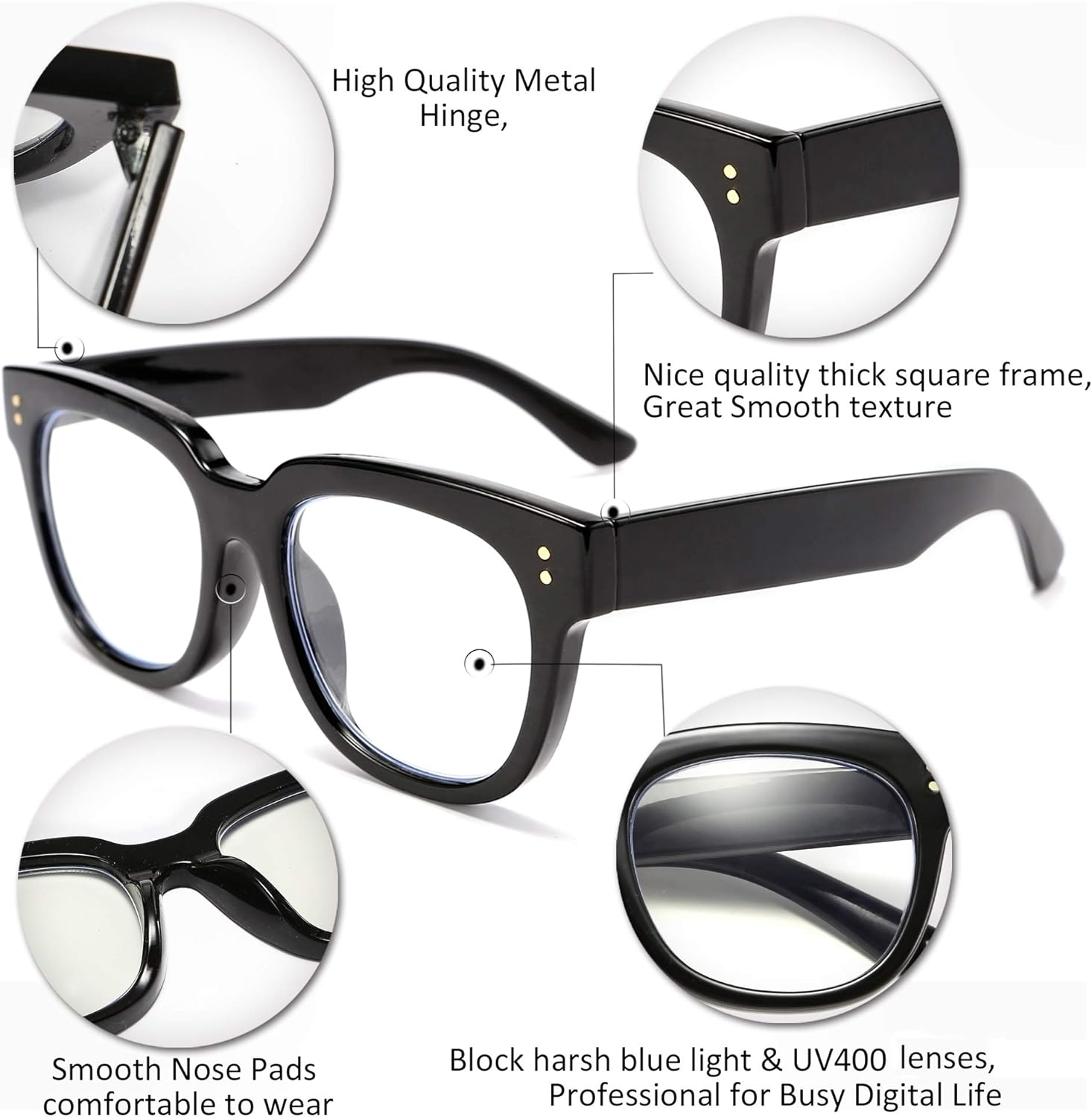 FEISEDY Retro Square Anti Azul Bloqueo de Luz Gafas Mujeres Grueso Gran Tamaño Gafas de Computadora Doble Metal Studs B2689