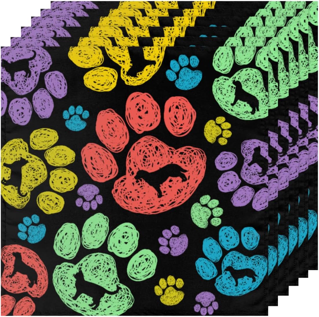 Cloth Napkins Set of 4 Colorful Dog Paw Print 20×20 Inch Cloth Napkins Cute Animal Paw Print Washable Reusable Kitchen Dinner Napkins Table Decor