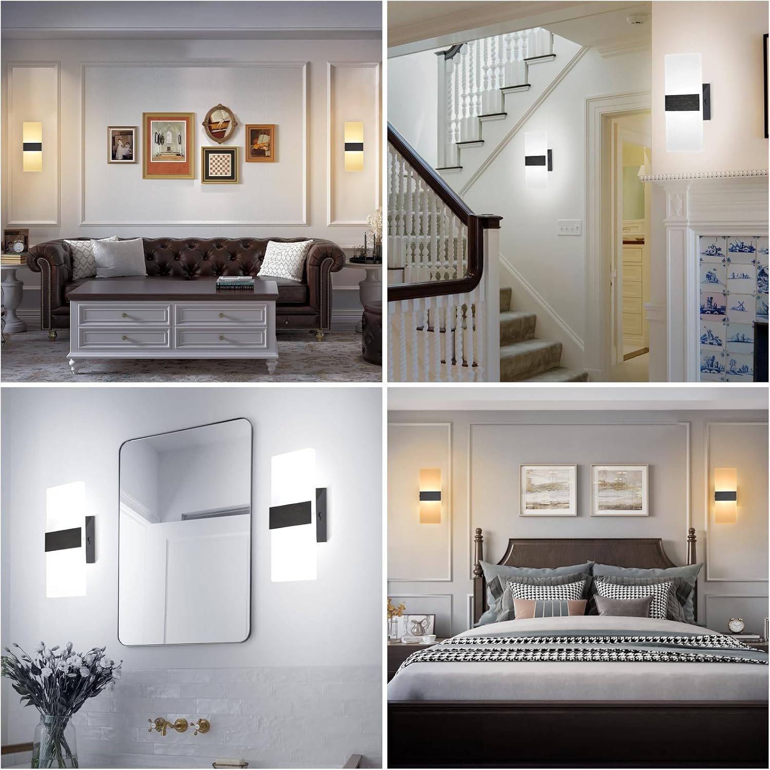 TRLIFE Apliques de pared LED regulables, apliques de pared modernos de 4 colores de temperatura de 12 W, juego de 2 luces de pared regulables para