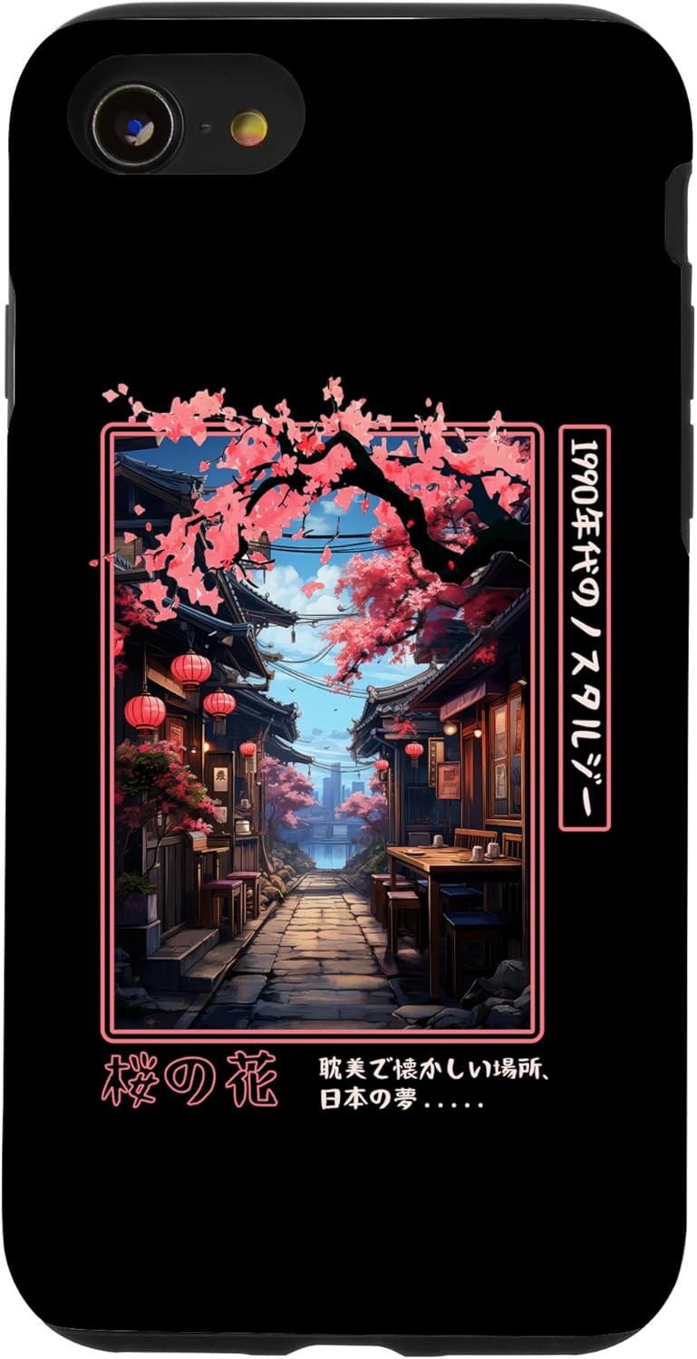 Funda estética japonesa para iPhone SE (2020)  7  8 con nostalgia de onda de vapor de los años 90