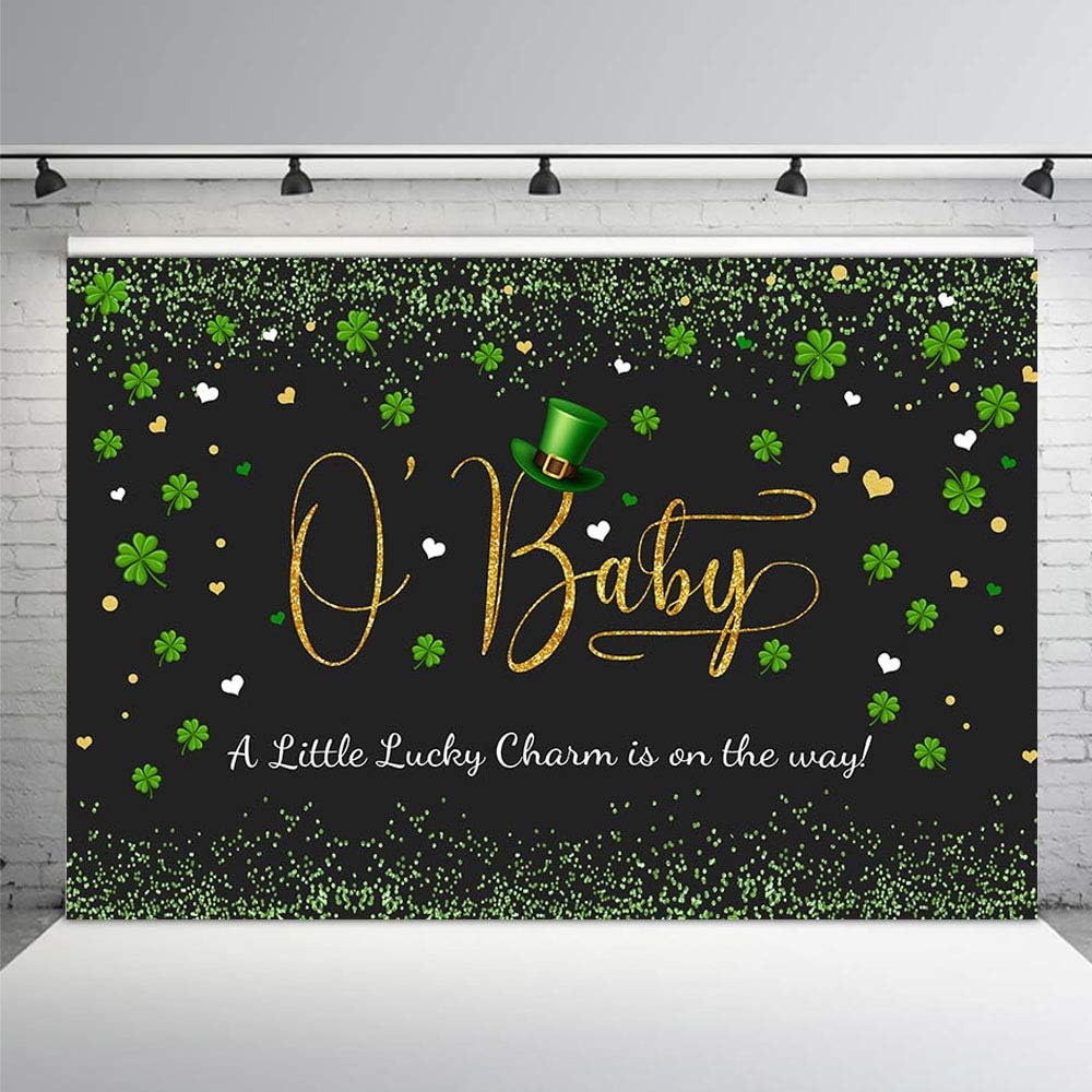 MEHOFOND Decoración de fiesta de baby shower de 7 x 5 pies para el Día de San Patricio, pancarta de fondo de fotos con confeti verde, trébol dorado,