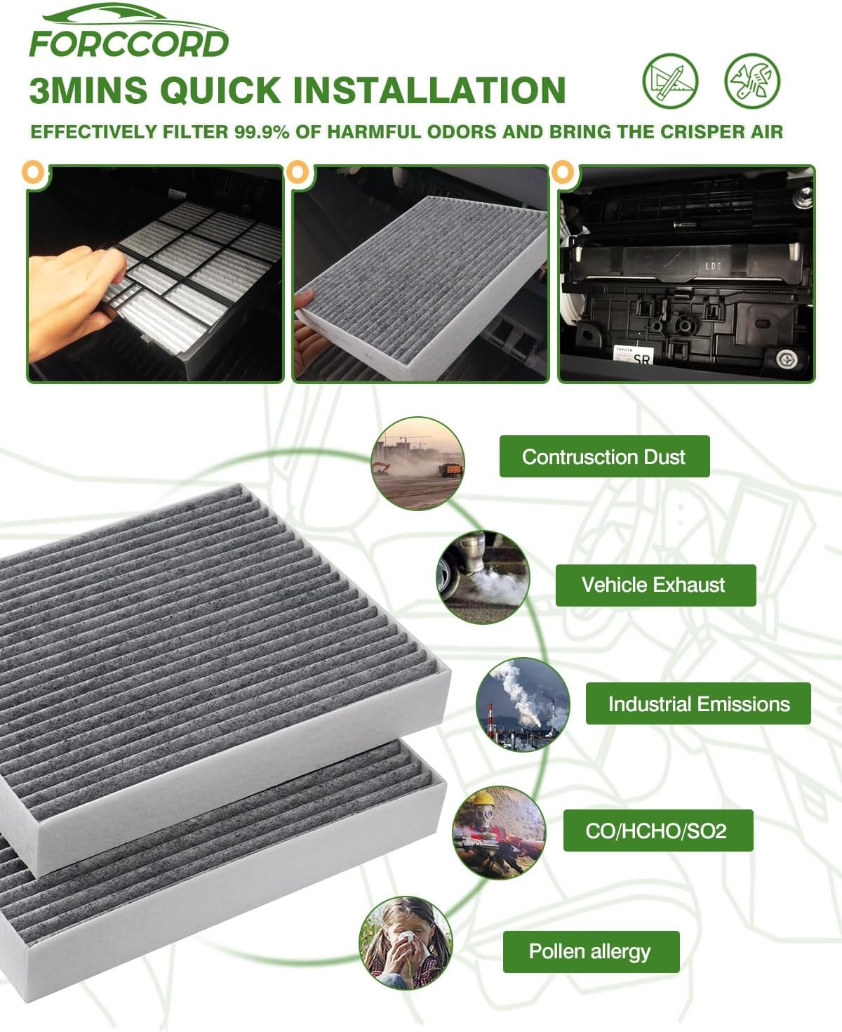 Paquete de 2 filtros de aire de cabina HEPA para Ford Bronco 2021 2022 2023 2024 repuesto de filtro de cabina de carbón activado VF2078 CF12772