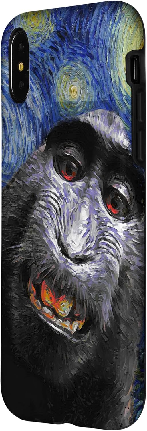 Estuche divertido para iPhone XXS para selfie de mono Van Gogh Noche estrellada