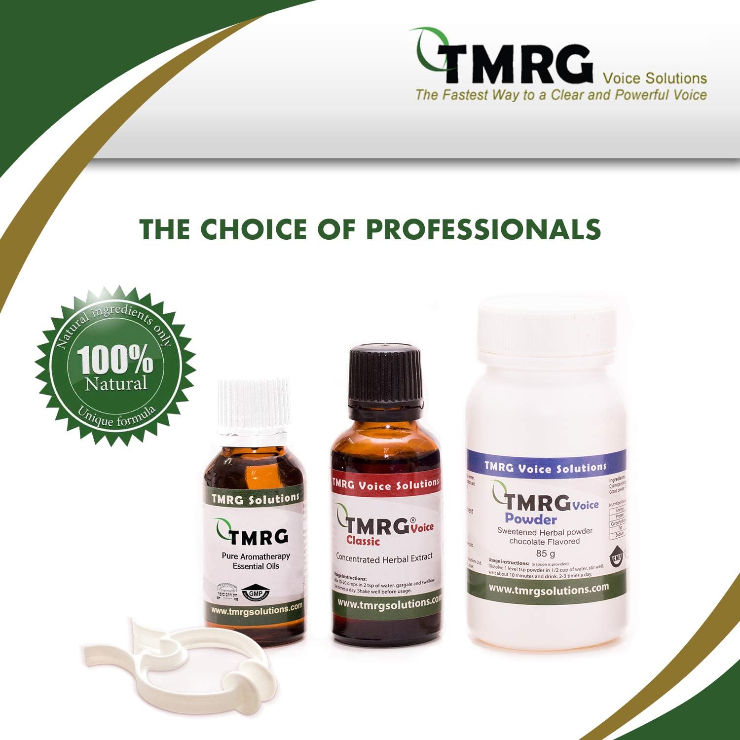 TMRG Potente kit de recuperación vocal, grande (gotas de 1.0 fl oz+3.00 oz en polvo+0.7 fl oz de aceite + clip), remedio profesional de cuerdas