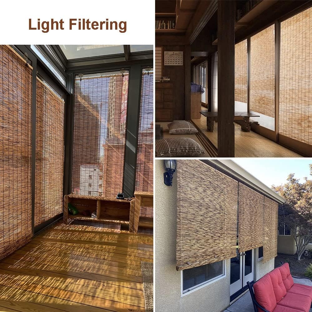 Persianas colgantes enrollables de bambú para ventana, persianas romanas de bambú sin cordones con levantador, 16, 28, 30, 34, 36, 48, 60, 72, 78
