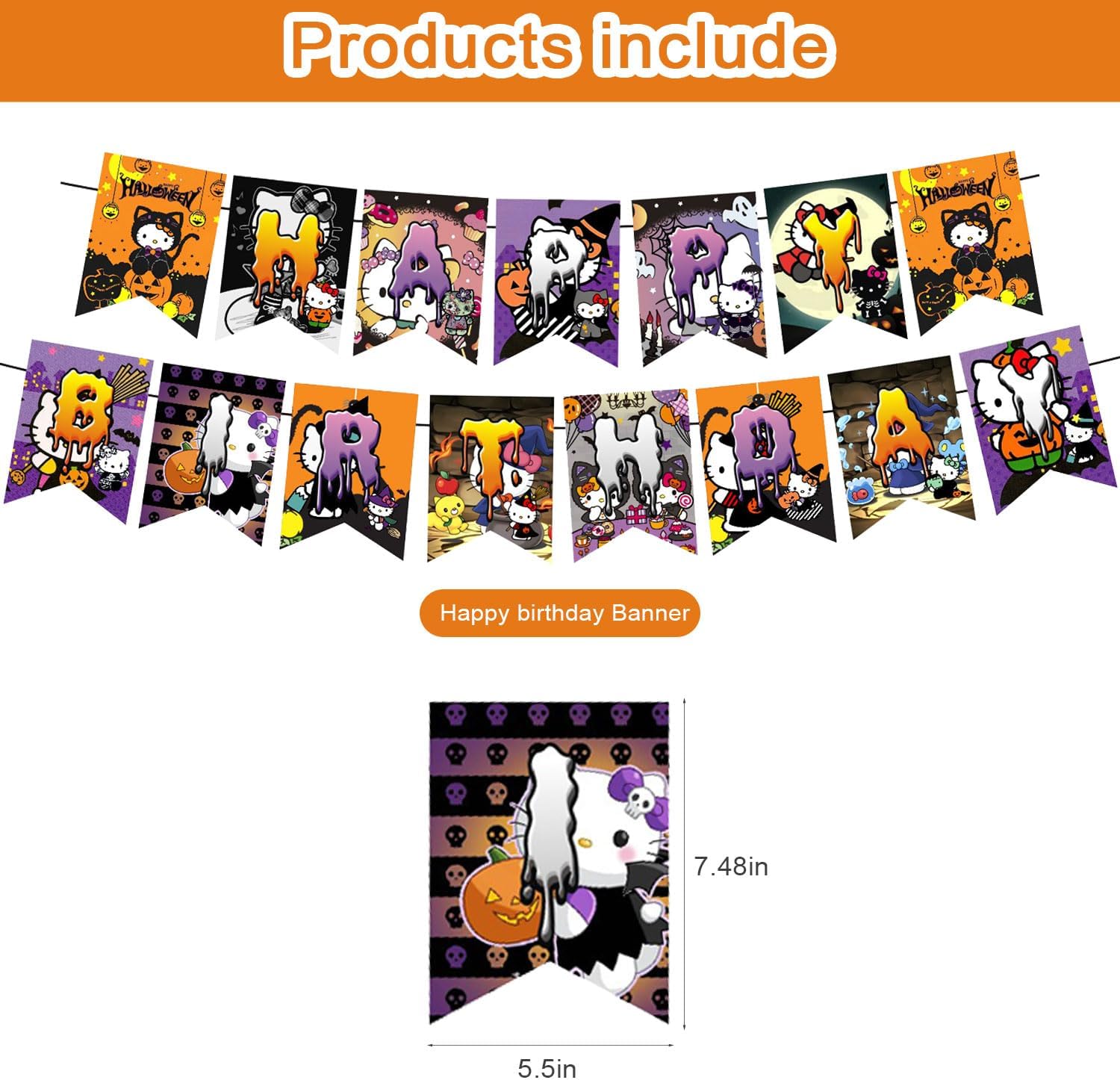 Decoración de fiesta de Halloween, suministros de cumpleaños para Skelebones de Halloween, incluye pancarta, decoración de tarta, 12 adornos para