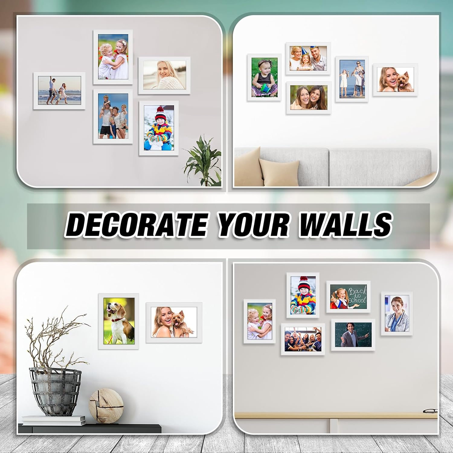 Roowest Juego de 24 marcos de fotos de madera a granel con hoja acrílica, marcos de fotos pequeños con clavos invisibles y ganchos en S para pared y