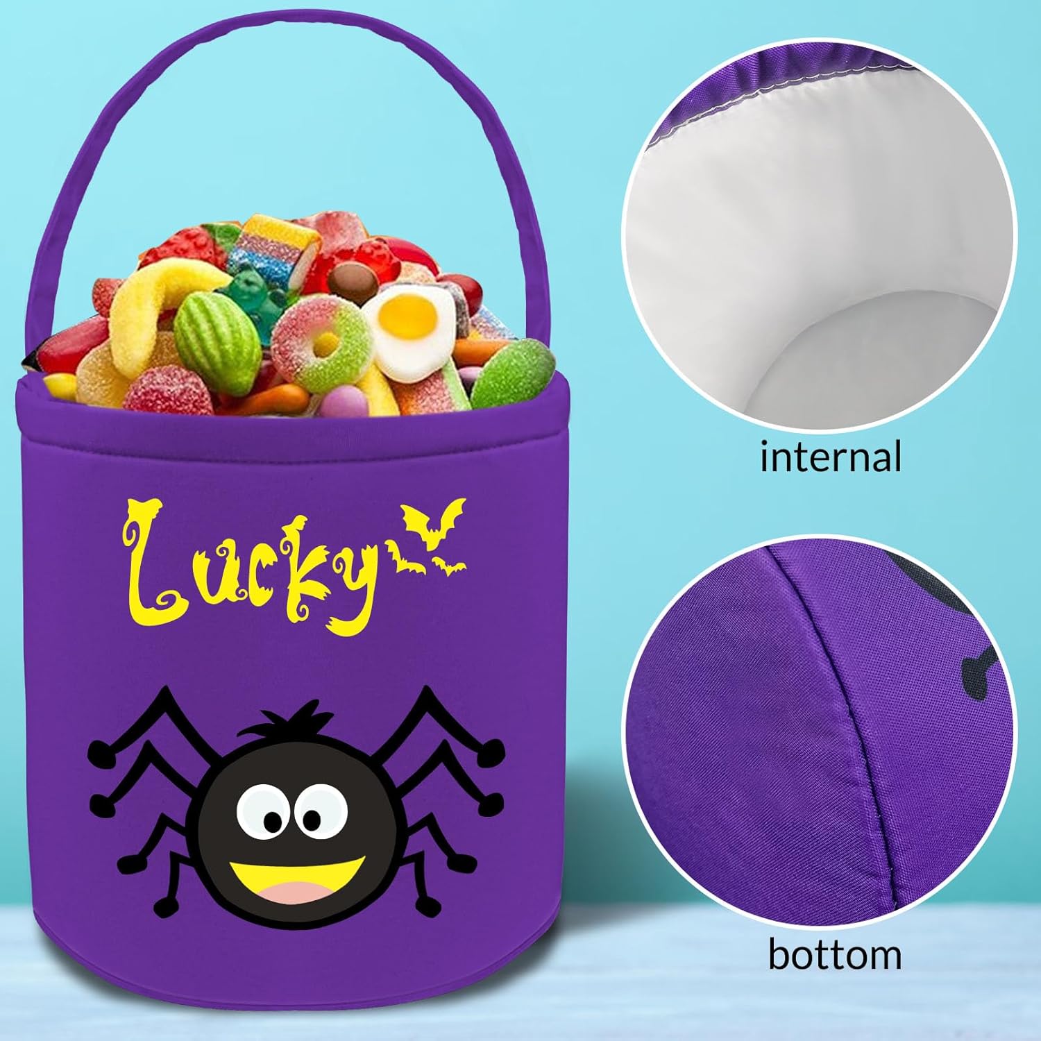 Cubo personalizado de Halloween con nombre, cesta de dulce o truco de Halloween, regalo personalizado para niños y niñas, color negro