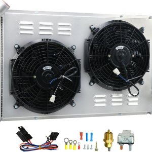 KUUHLERSAT Radiador para 1973-1976 74 Chevy Corvette Base Stingray 5.7L 7.4L, 3 filas de radiador de aluminio + cubiertaventilador + kit de relé KUUHLERSAT Radiador para 1973-1976 74 Chevy Corvette Base Stingray 5.7L 7.4L, 3 filas de radiador de aluminio + cubiertaventilador + kit de relé