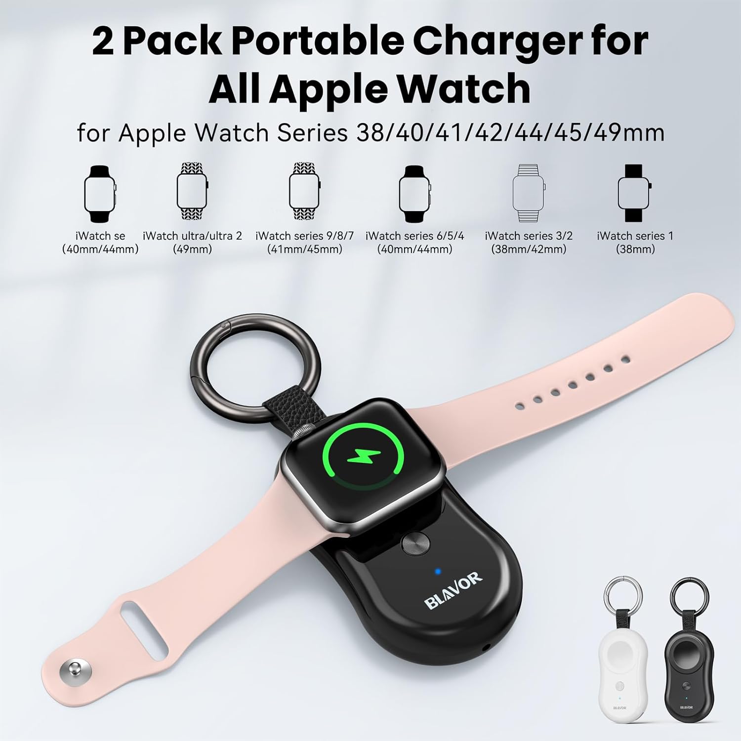 BLAVOR 2 cargadores inalámbricos magnéticos para Apple Watch (negro y blanco) + 1 cargador solar BLAVOR de 10,000 mAh (negro)