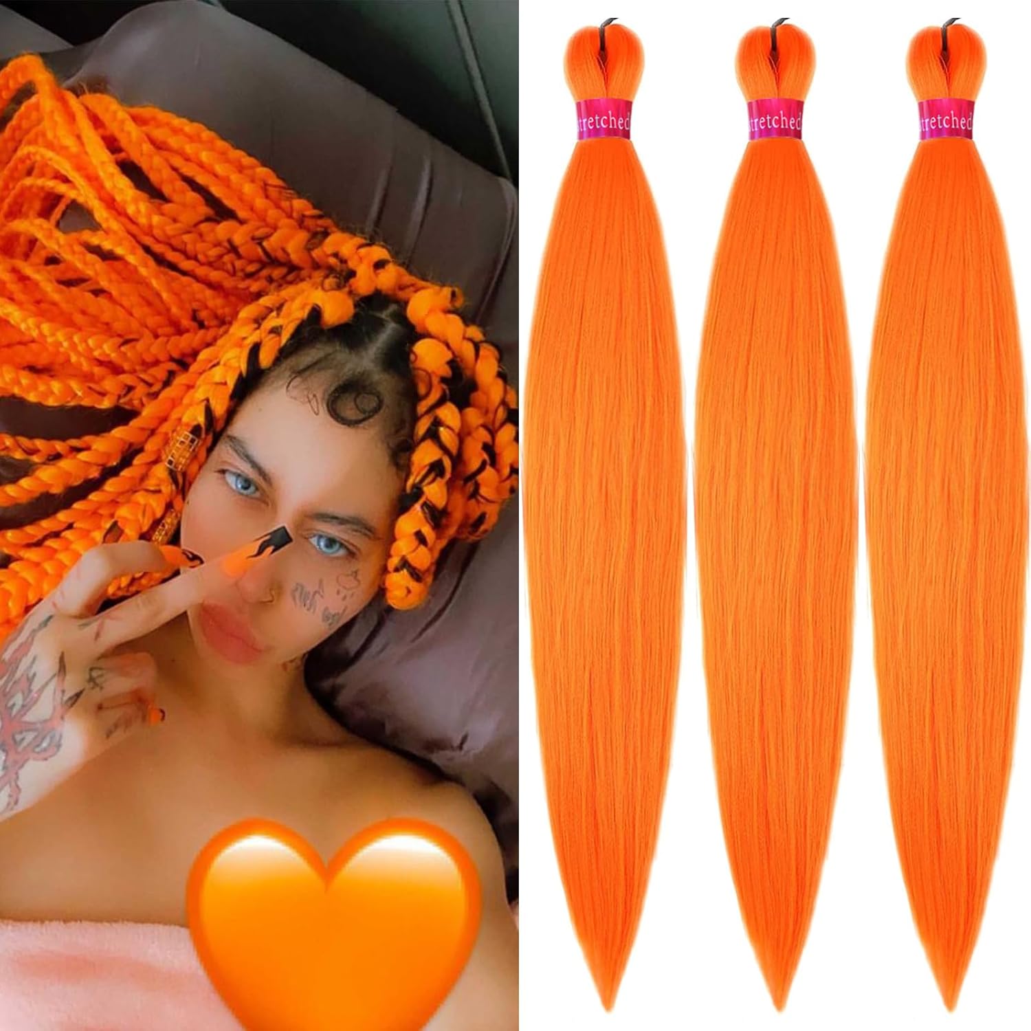Extensiones de cabello naranja preestiradas y sedosas, 100 % Kanekalon, pelo sintético sin picazón, para trenzar, extensiones de cabello trenzado de