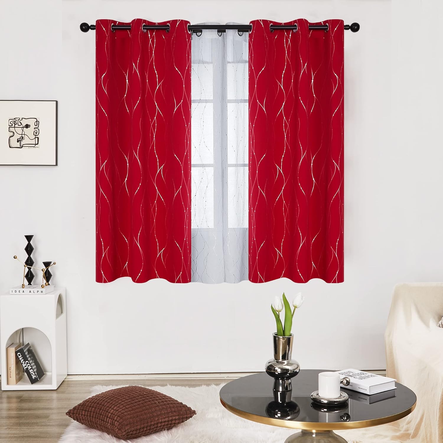 Deconovo – Cortinas opacas con diseño de líneas onduladas y puntos