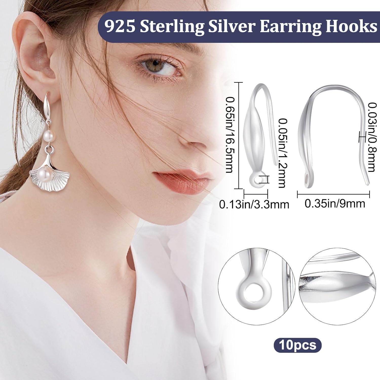 Beebeecraft 1 caja, 5 pares de ganchos para aretes franceses de plata de ley 925 con forma de lágrima, ganchos para las orejas con bucles para