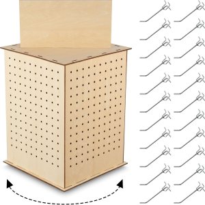 Kigley Soporte de exhibición giratorio de madera de 4 caras para joyas con ganchos resistentes para tablero de clavijas, estante de exhibición para Kigley Soporte de exhibición giratorio de madera de 4 caras para joyas con ganchos resistentes para tablero de clavijas, estante de exhibición para