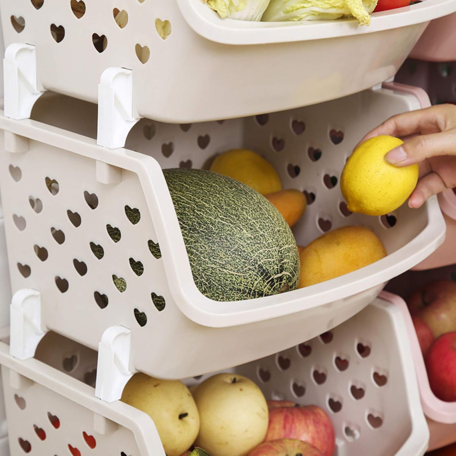 Crown – Contenedores apilables de plástico (3 piezas)  Contenedores apilables para organizar alimentos, cocina y baño esenciales