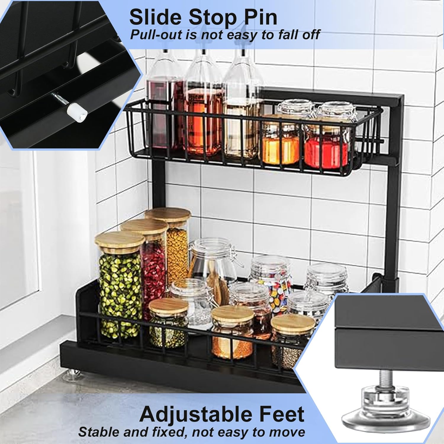 Organizadores deslizantes para debajo del fregadero de 2 niveles en forma de L, almacenamiento de espacio estrecho multiusos para cocina y baño,