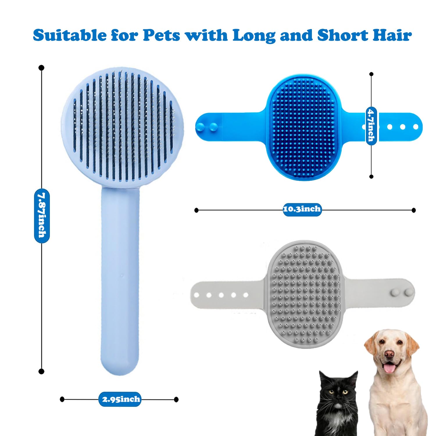 Cepillo de aseo para gatos  Cepillo de baño de silicona para gatos y perros, cepillo de baño para perros y gatos, 3 cepillos limpiadores de pelo de