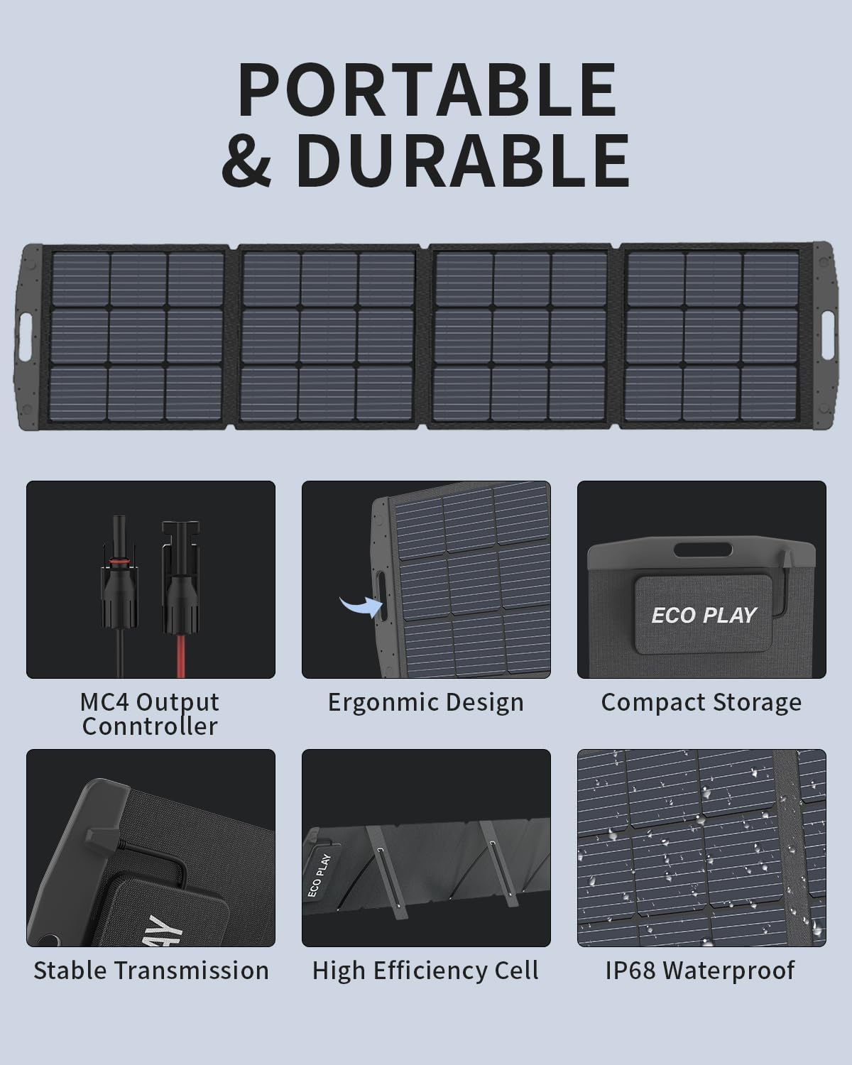 Panel solar, kit de cargador de batería de panel solar portátil plegable con soporte ajustable, bolsa de almacenamiento de cable, cable MC4,