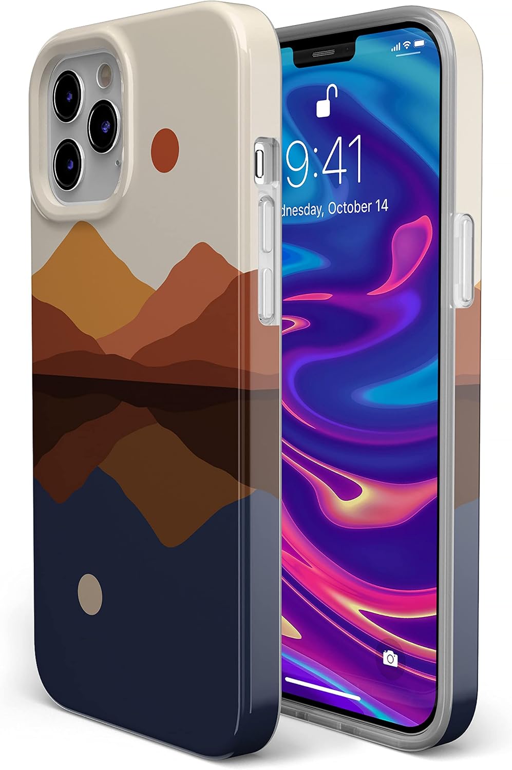 Casely Funda para iPhone 11 Pro Max  Los opuestos atraen  Funda de montaña con bloques de color de día y noche