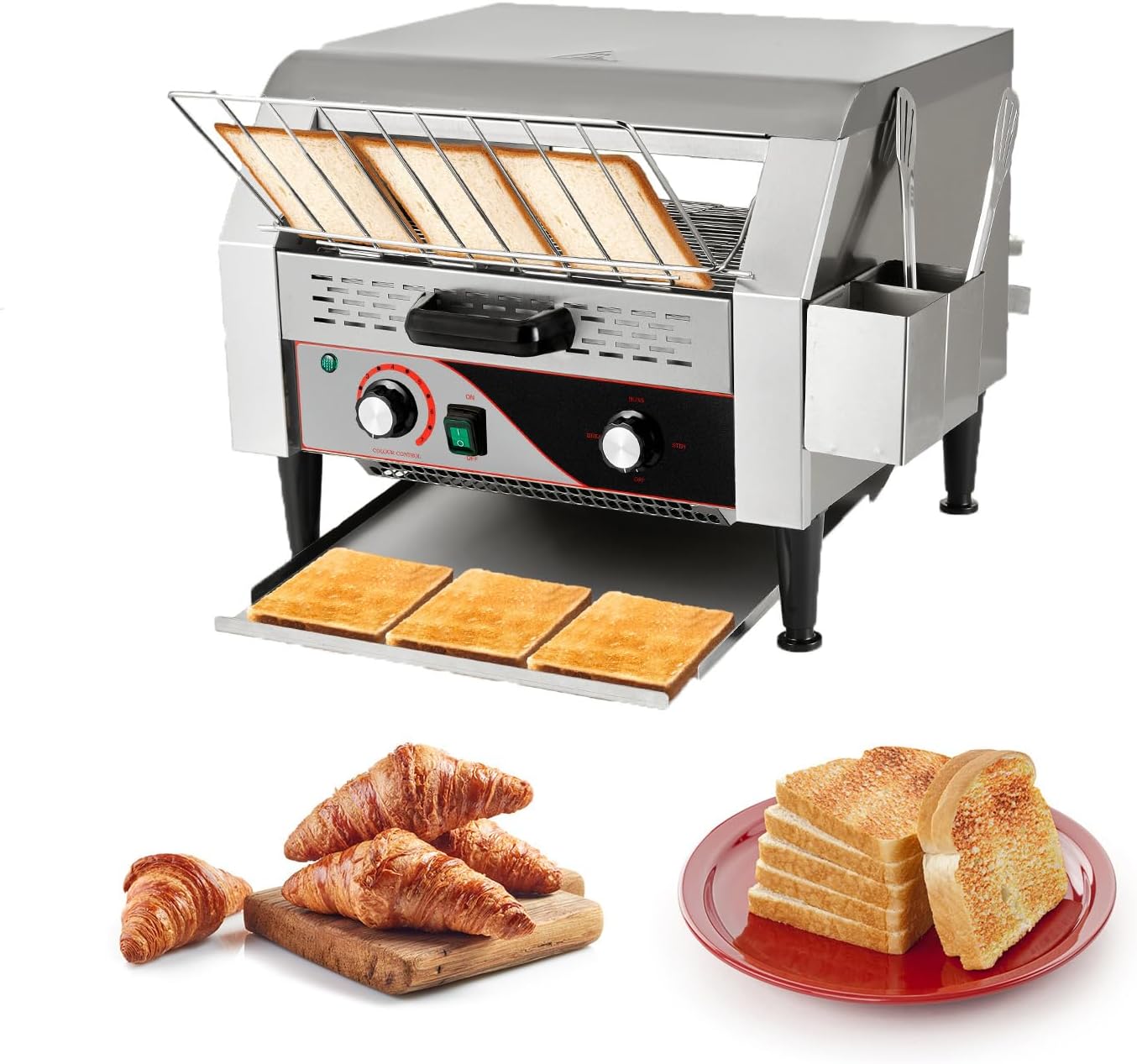 Tostadora comercial 450 rebanadashora, horno tostador para restaurante resistente 2600 W tostadora eléctrica de acero inoxidable con mango para