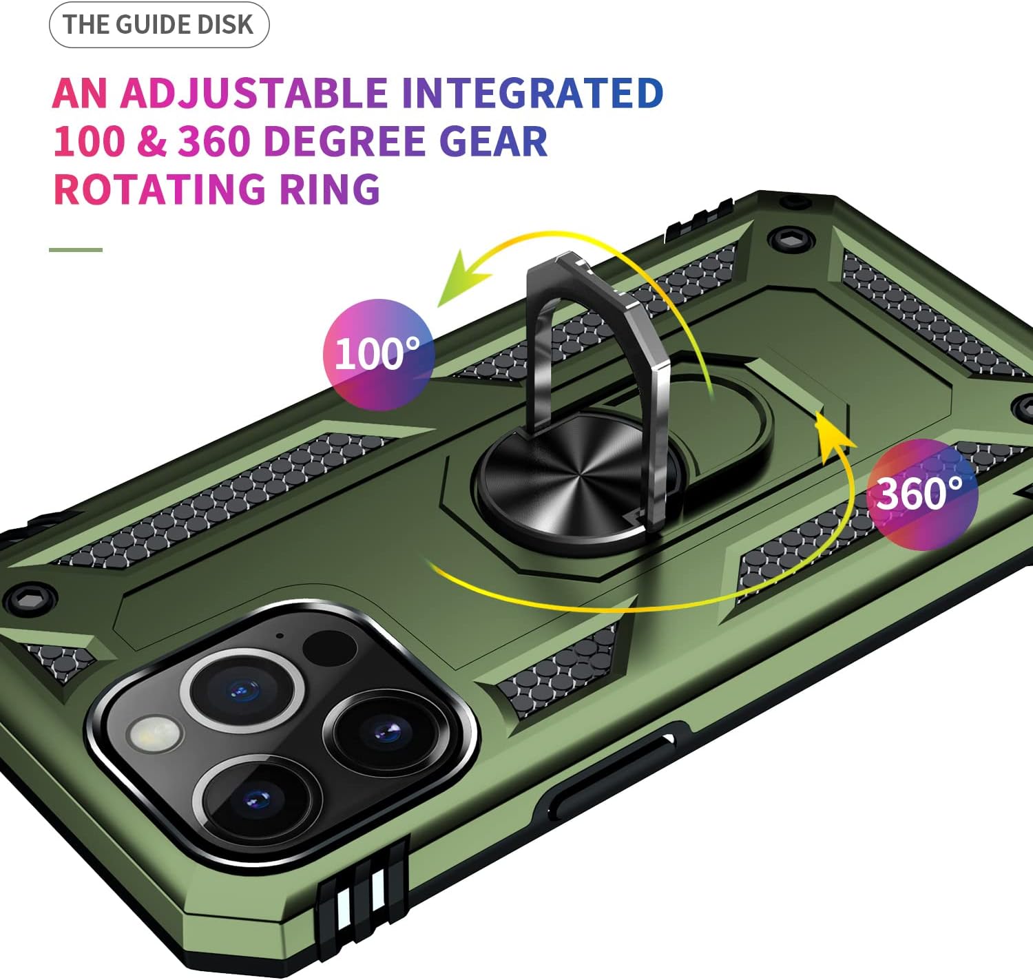 Korecase Funda para iPhone 13 Pro Max, protección extrema armadura militar de doble capa con anillo giratorio de 360 grados, soporte de soporte,