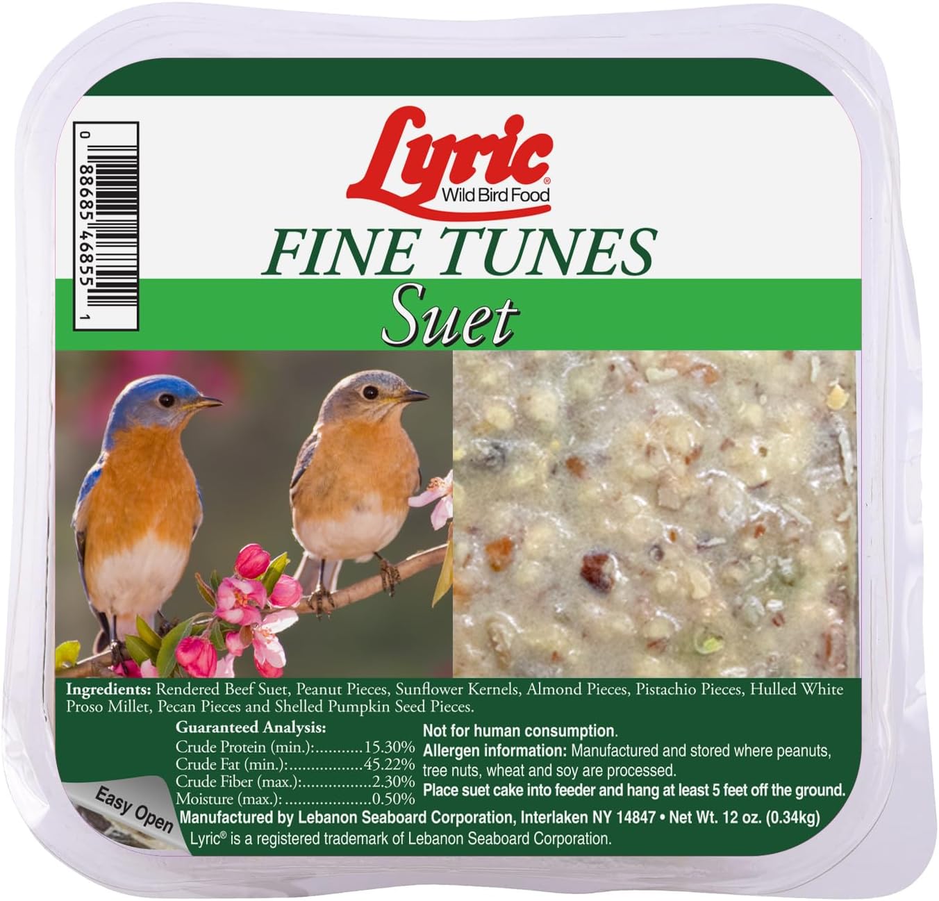 Lyric Fine Tunes – Pasteles de sebo de semillas de aves silvestres sin desperdicios para aves silvestres, 12 onzas (paquete de 12)