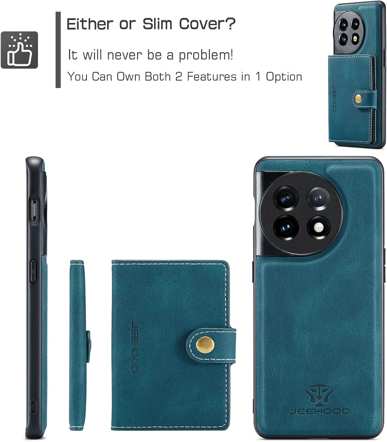 Hongxinyu Funda para OnePlus 11 5G, funda magnética desmontable básica, cartera, tarjeta, ranura para efectivo, función atril compatible con OnePlus