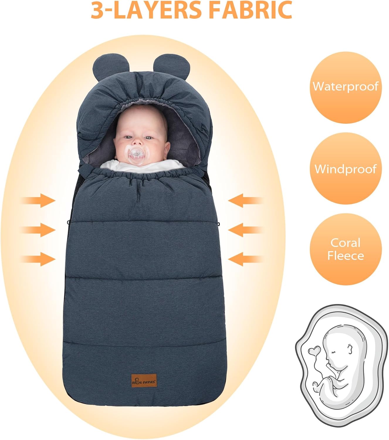 Bolsa para cochecito para bebé, bolsa de dormir para bebé, saco de dormir de invierno para cochecito de bebé, saco de dormir impermeable, cálido