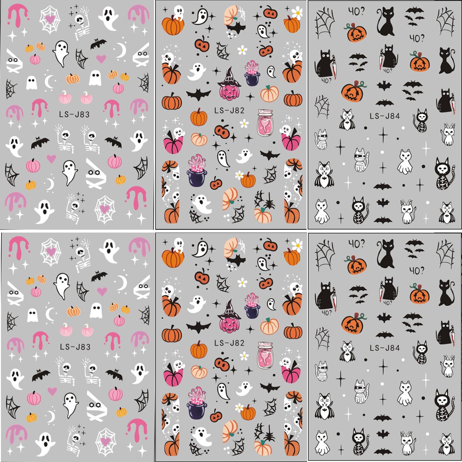 Calcomanías de arte de uñas de Halloween, calcomanías 3D, autoadhesivas, lindas calcomanías de calabaza fantasma, calcomanías de uñas de murciélago,