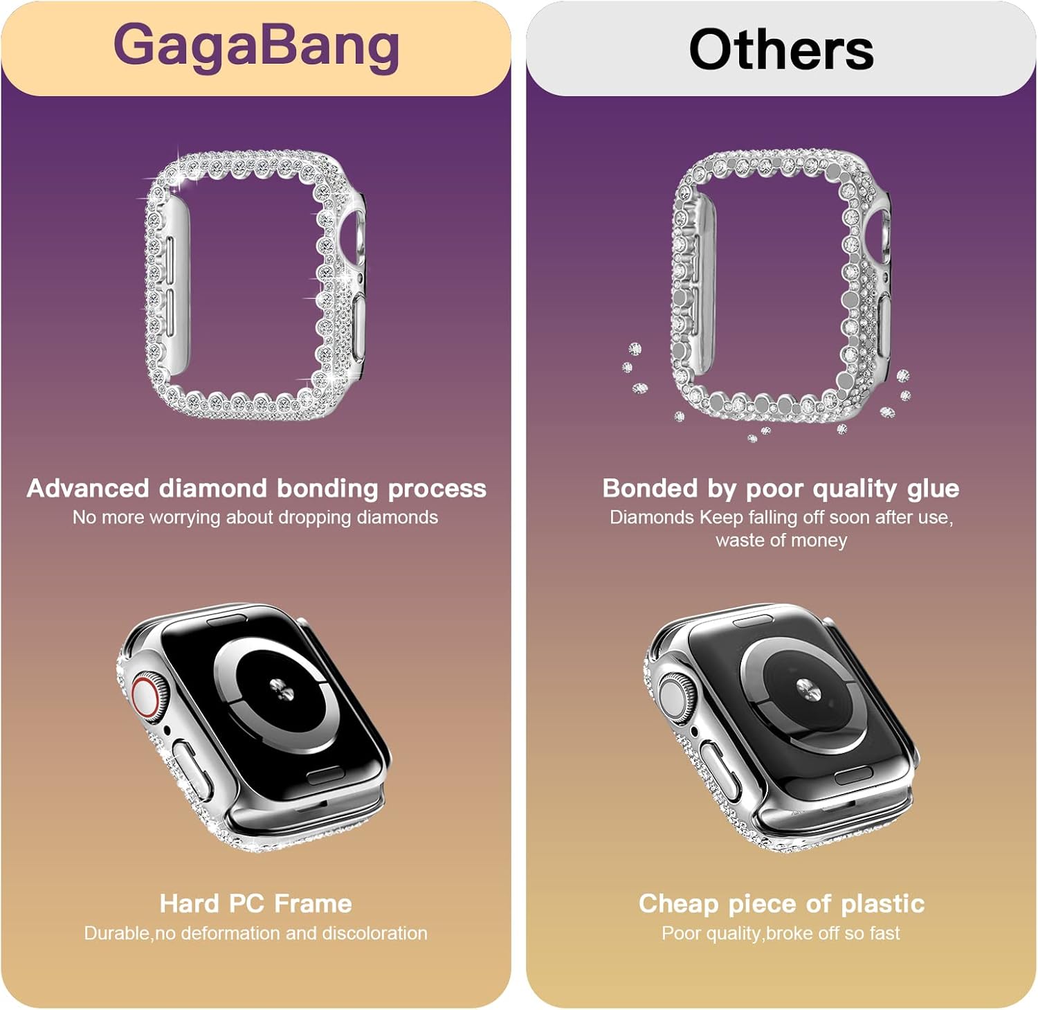 Bling Funda protectora compatible con Apple Watch Series 9, 8, 7, 1.614 in, cubierta protectora de diamante para mujer, protector de marco duro de
