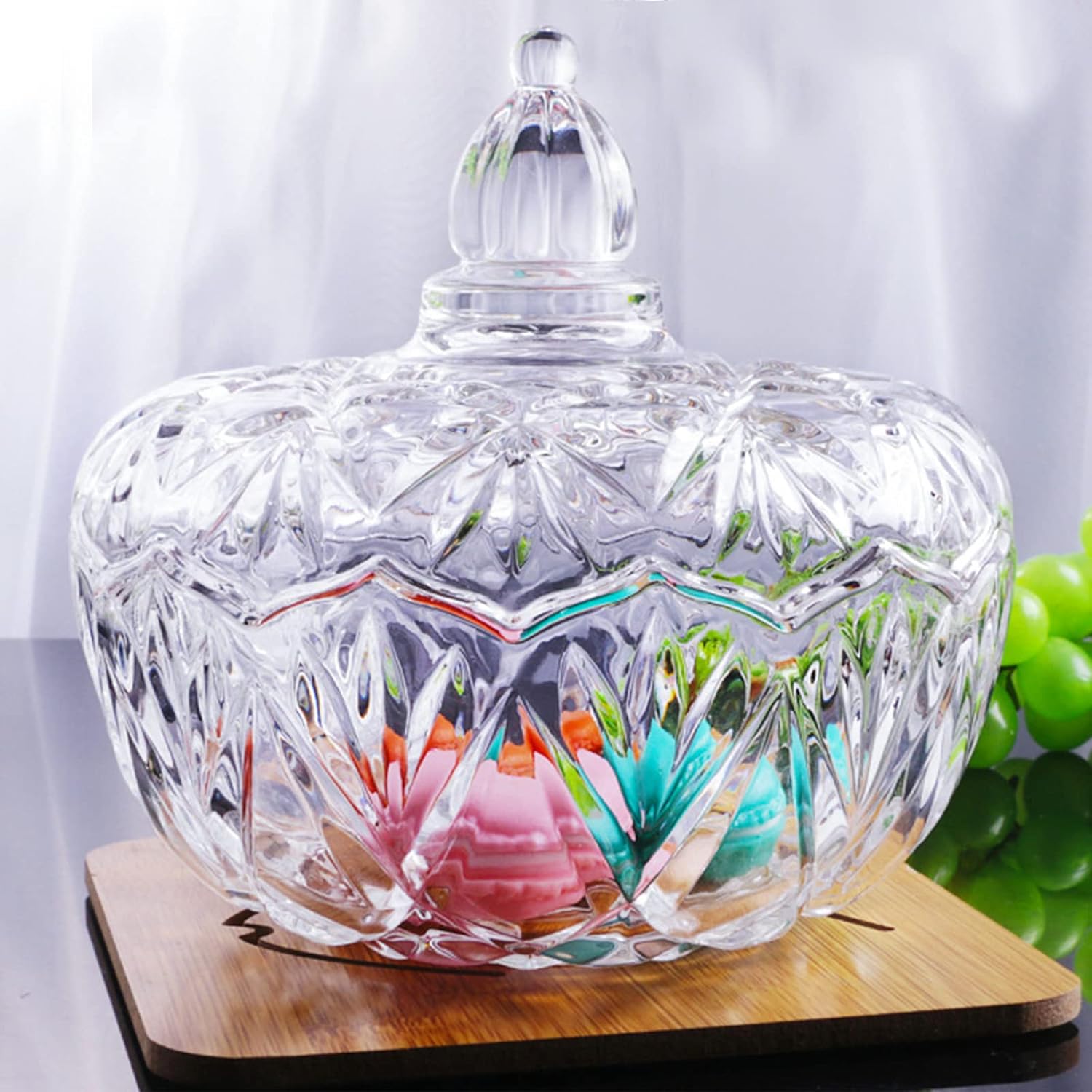Youeon Juego de 4 platos de cristal para dulces con tapa, cuenco decorativo para dulces de 6.2 pulgadas, tarro de caramelo de cristal, tarro de
