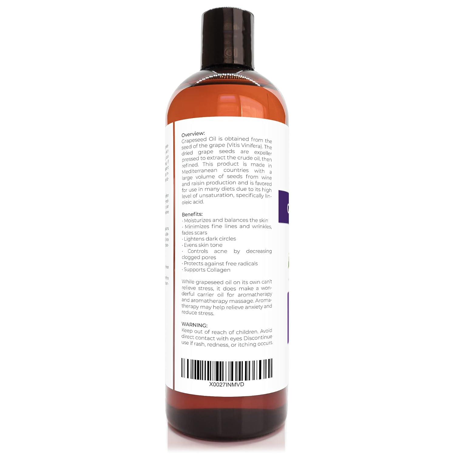 velona Aceite de semilla de uva 16 onzas  Aceite portador 100% puro y natural  Refinado, prensado en frío  Cocina, piel, cara, cuerpo, cuidado del