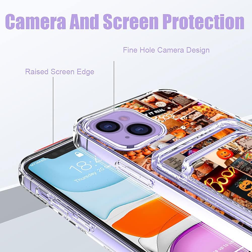 Kyppwh Funda estética para iPhone 14 Plus con tarjetero, diseño de calabaza retro, diseño moderno y moderno, funda de regalo de TPU suave para
