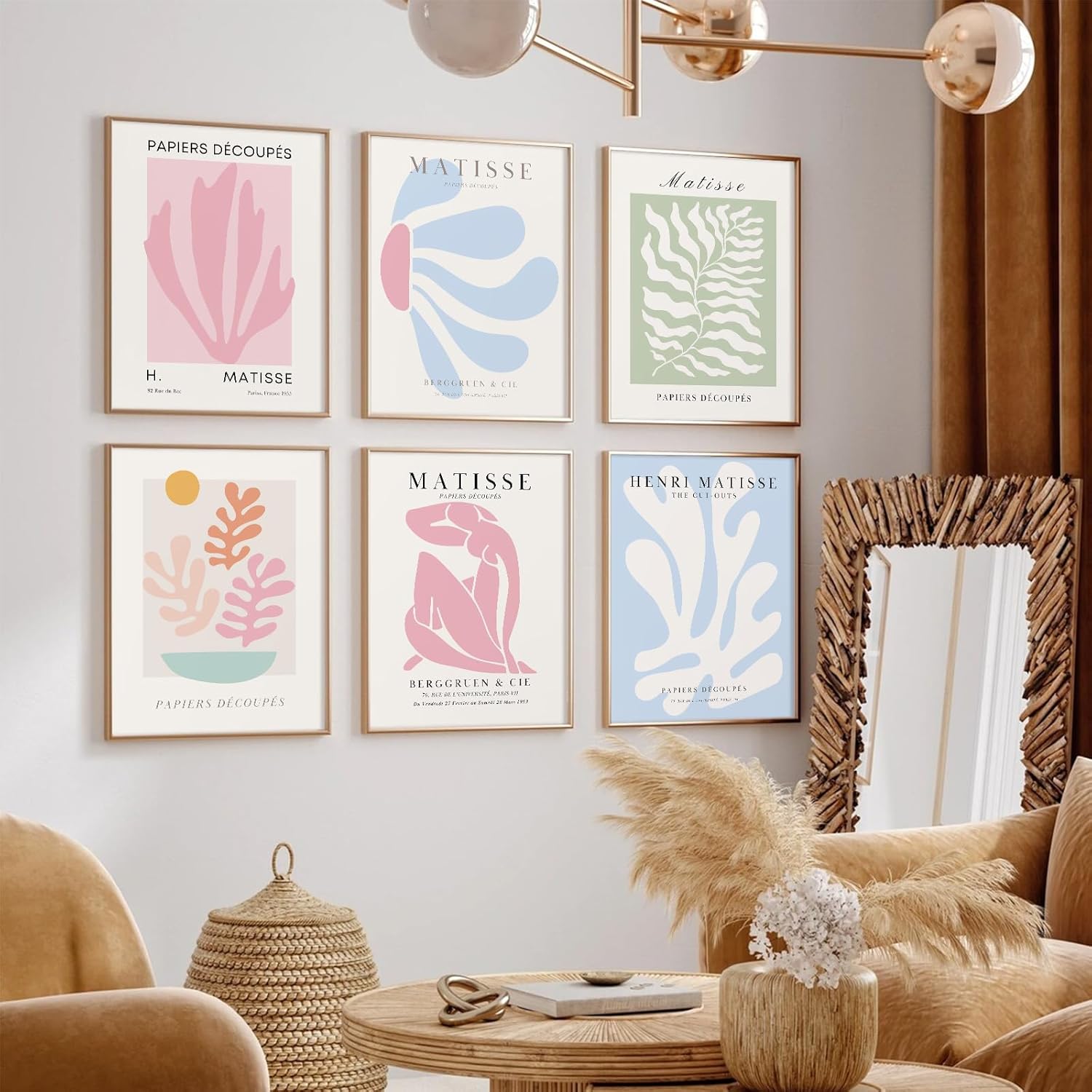 Henri Matisse – Póster de pared de 12 x 16 pulgadas sin marco para decoración de pared, pintura pastel danesa de Henri Matisse, lienzo rosa y azul,
