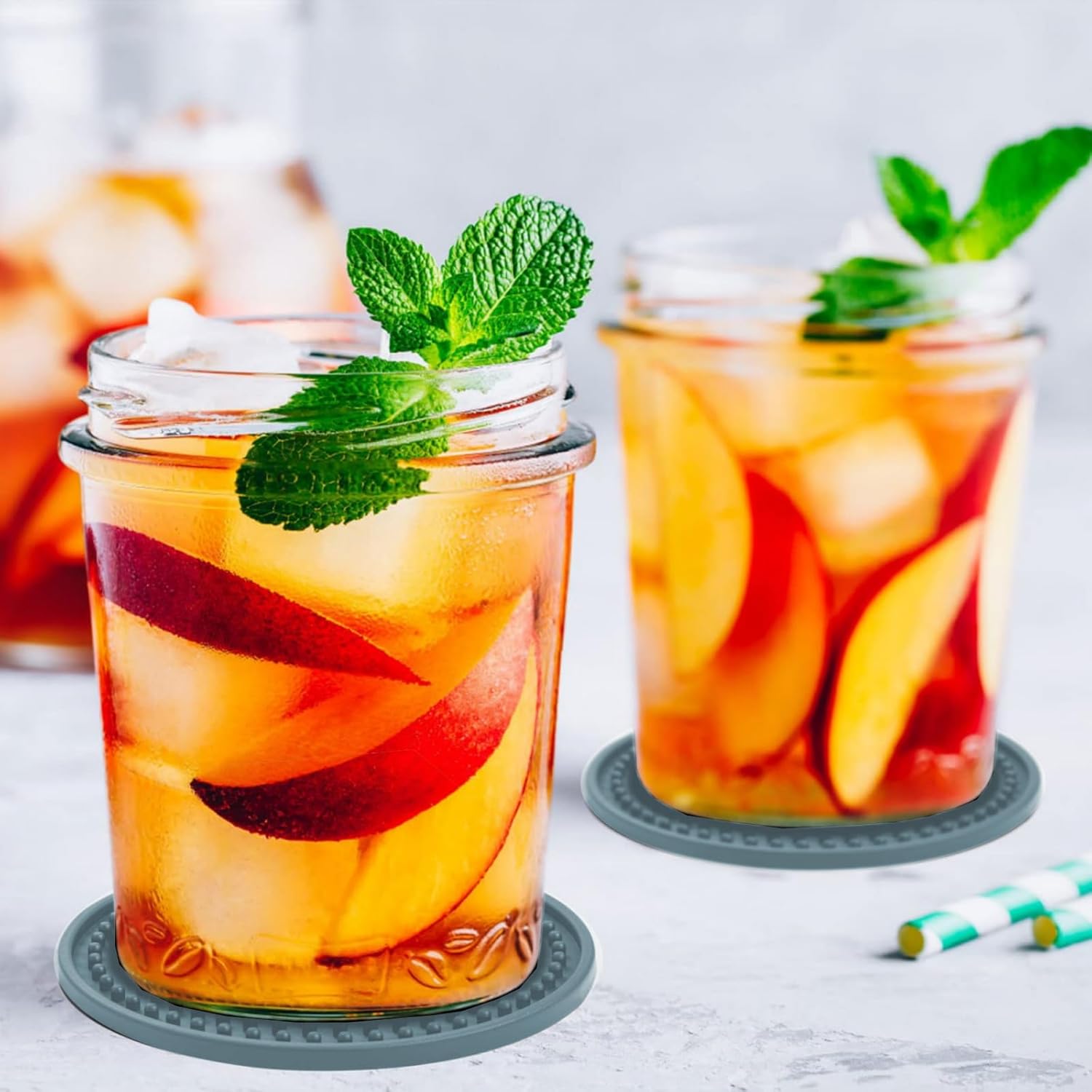Posavasos de silicona para bebidas 8 unidades, posavasos de silicona para bebidas con soporte, tapete para bebidas antideslizante y antiadherente,