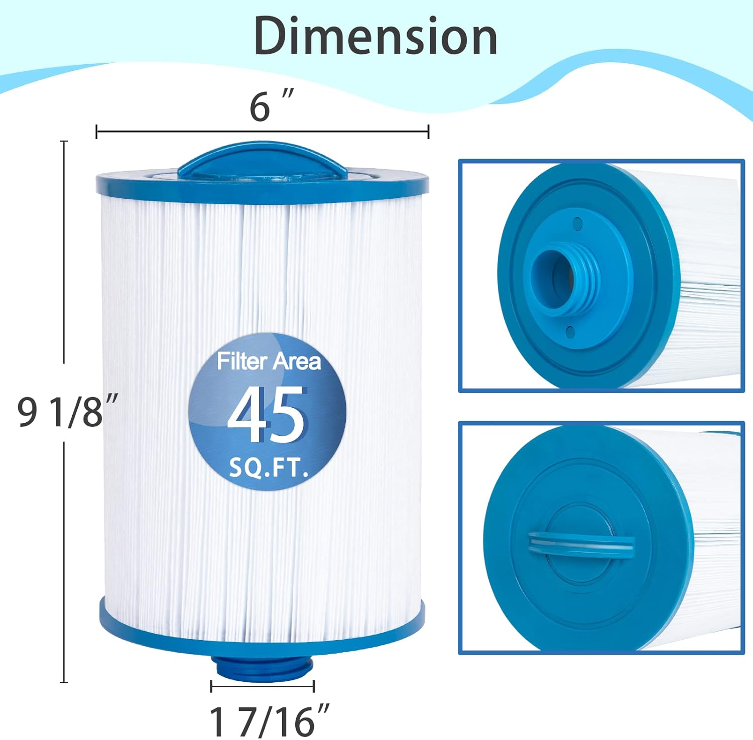 Future Way 6CH-940 Filtro de spa compatible con Pleatco PWW50P3, Filbur FC-0359 filtro para bañera de hidromasaje, 45 pies cuadrados, paquete de 2