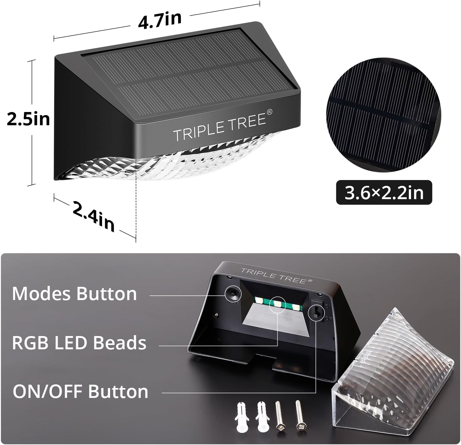 INCLAKE Paquete de 4 luces solares para valla, cambio de color síncrono, luces solares para cubierta con blanco cálido y modo RGB y función de