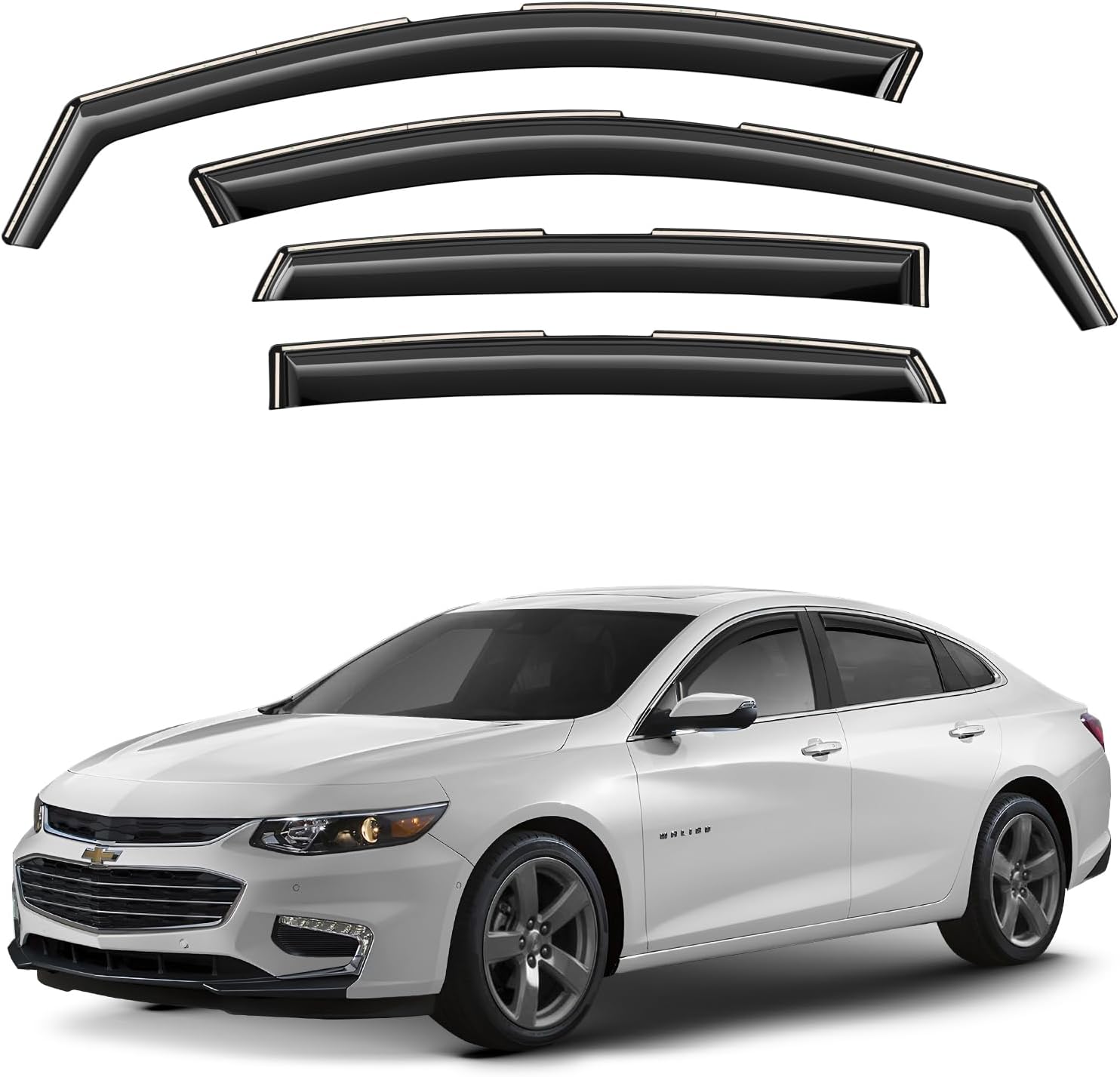 Co – Deflectores de visera de ventilación de ventana lateral tintados en el canal, protectores de lluvia compatibles con Chevrolet (Chevy) Malibu