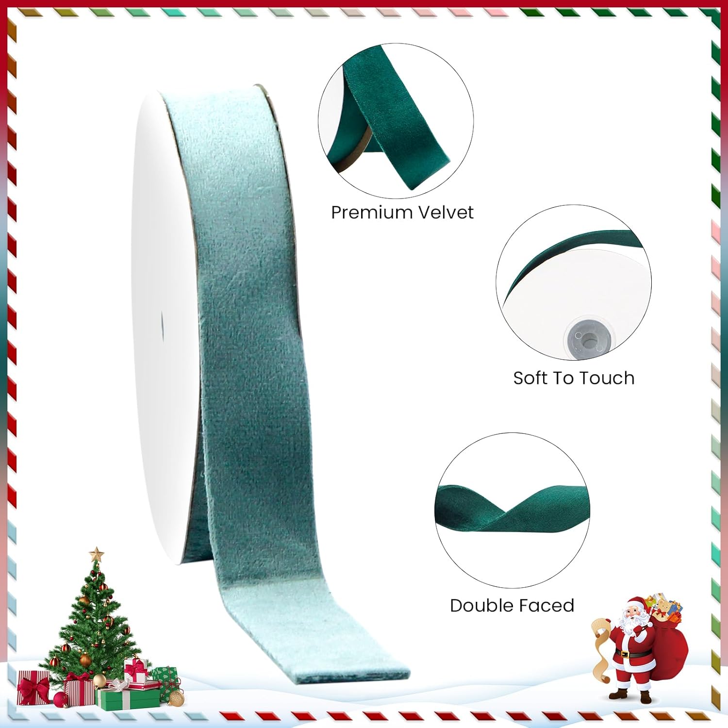 Cinta de terciopelo de doble cara verde polvoriento, 1 pulgada, 10 yardas, cintas de terciopelo para decoración de coronas de Navidad, envoltura de
