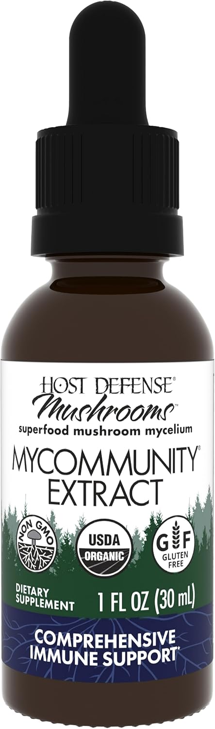 Host Defense, MyCommunity Extract, apoyo inmunológico avanzado, suplemento de hongos con melena de león y reishi, liso, 1 onza líquida