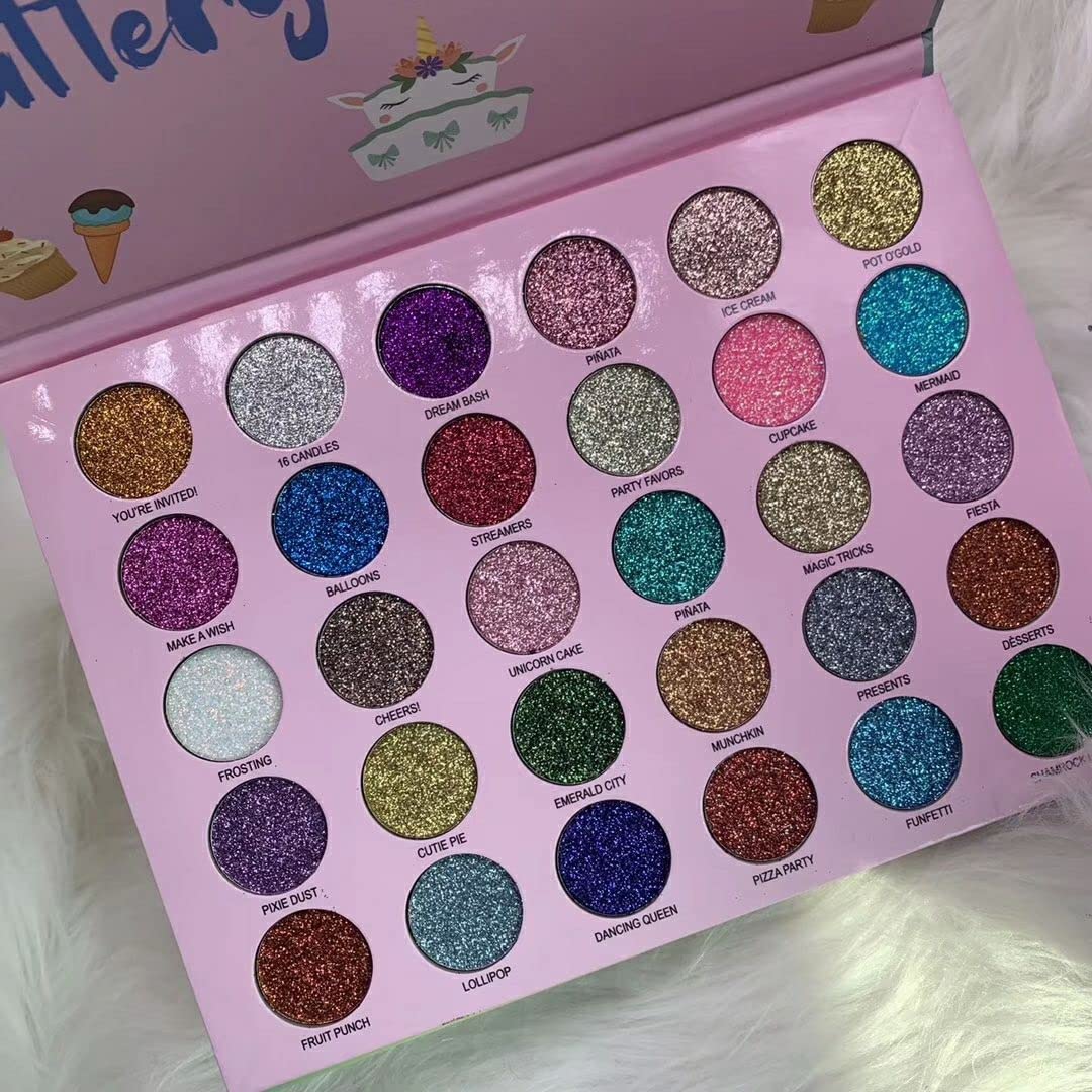 ABELYN Paleta de maquillaje de sombra de ojos con purpurina de 30 colores, paleta de sombra de ojos brillante + 1 pincel de sombra de ojos de larga