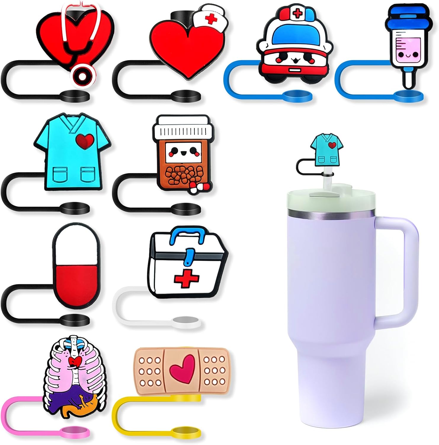 10 vasos con popote para enfermera para vaso, 2564 pulgadas (0.394 in), protector reutilizable, puntas de popote para accesorios de taza (10