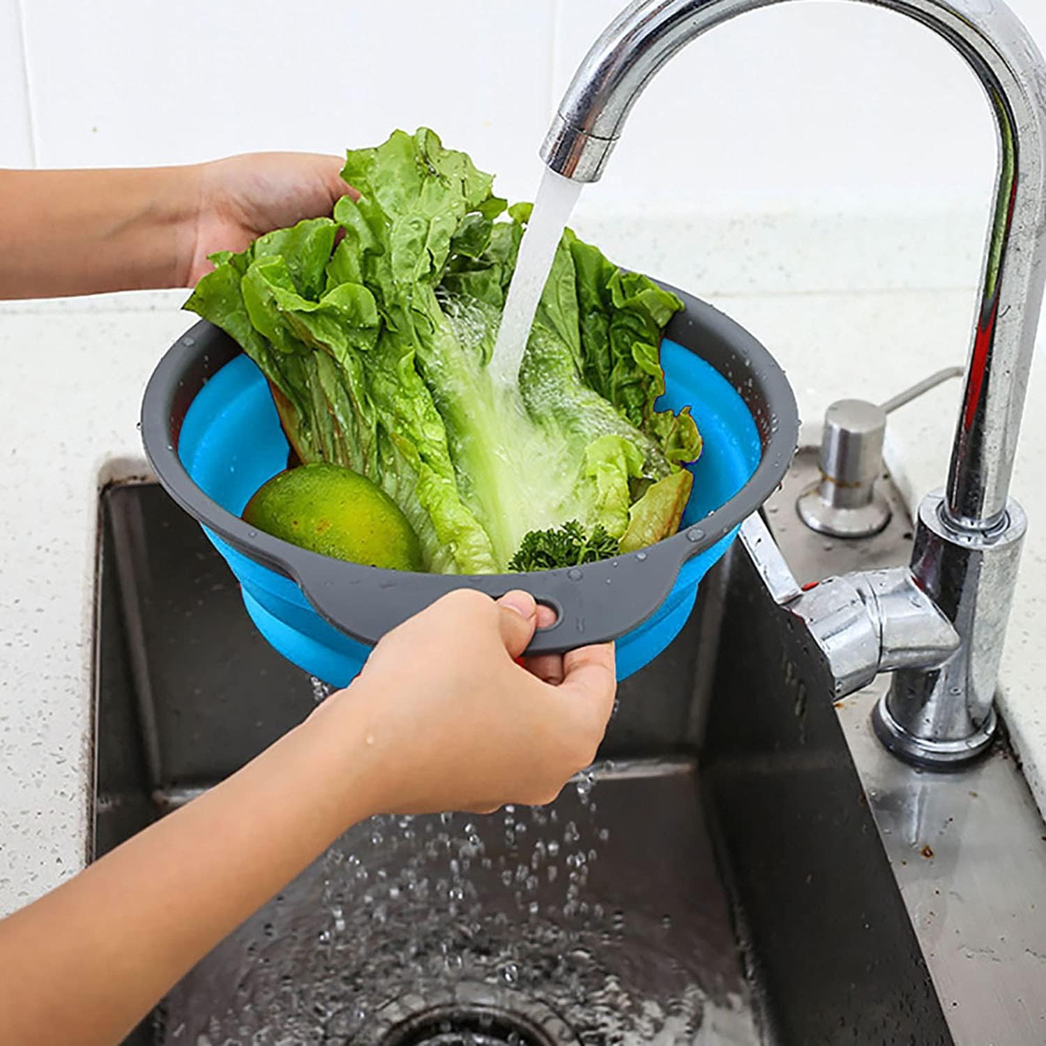 Juego de coladores plegables, aptos para lavavajillas y ahorran espacio para pasta, verduras, frutas, 1 colador de silicona redondo plegable de 4